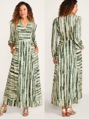 Soft Surroundings Dress Womens PS Green Tie Dye Rayon Midi Pockets Boho Chic